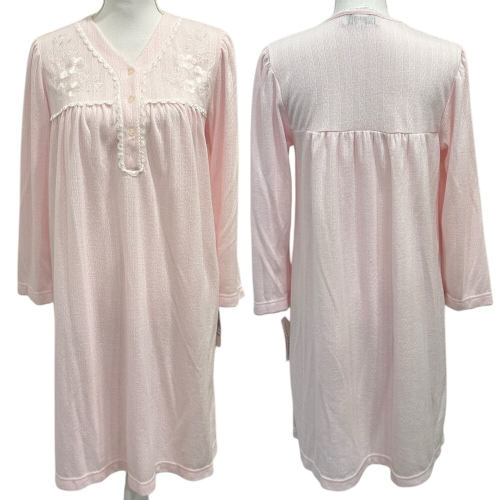 Miss Elaine Petites NWT Pastel Pink Floral Embroidered Nightgown‎ Coquette Small